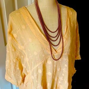 Free People Cream V-Neck Embroidered Top